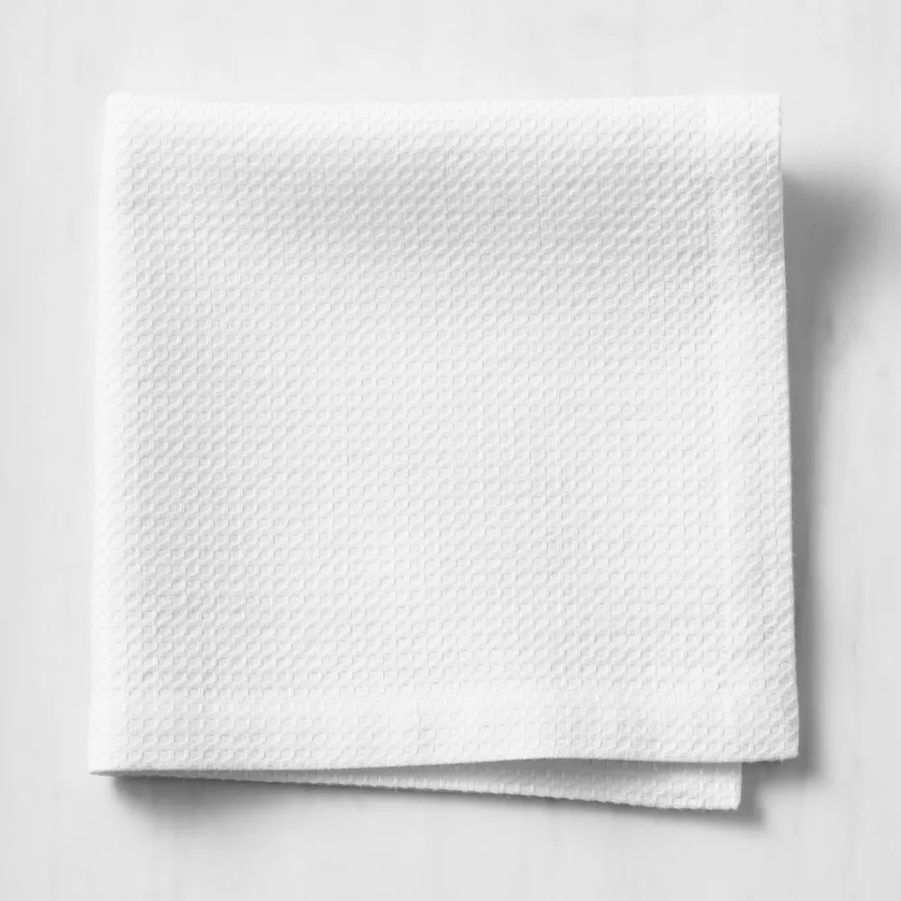 WILLIAM SONOMA Waffle Weave Kitchen Towels Set Of Four White Green
