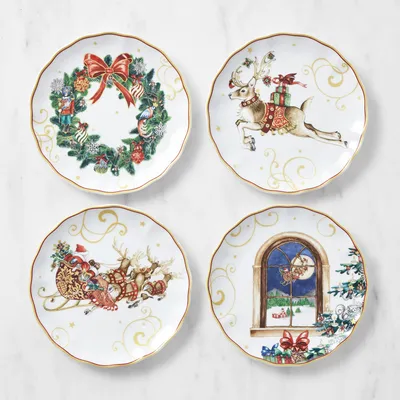 Williams Sonoma Snowman Mixed Appetizer Plates, Set of 4