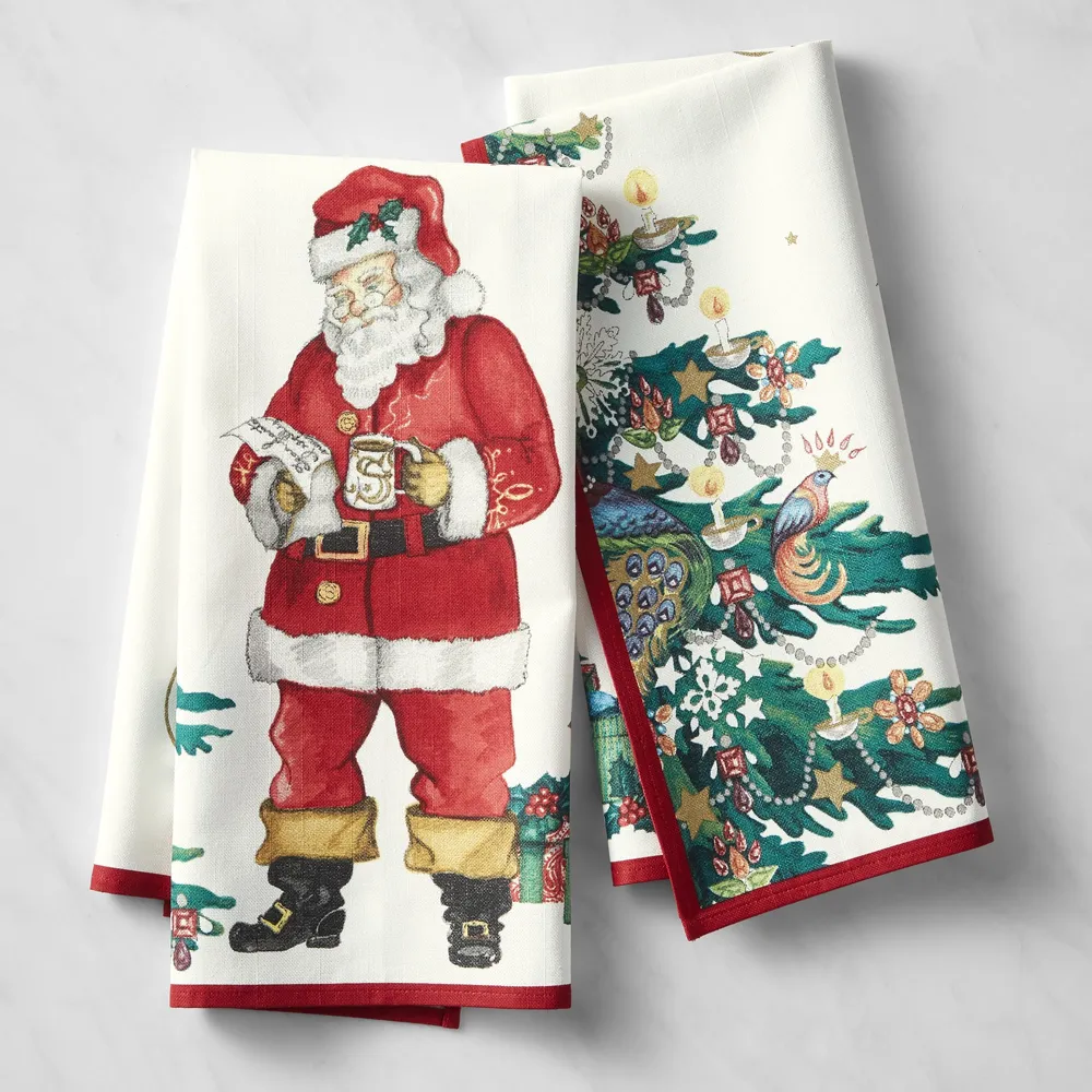 Christmas Oven Mitts Potholders and Towels Set, Christmas Santa