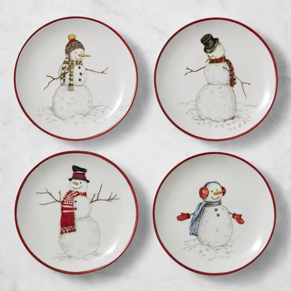 Williams Sonoma Snowman Mixed Appetizer Plates, Set of 4