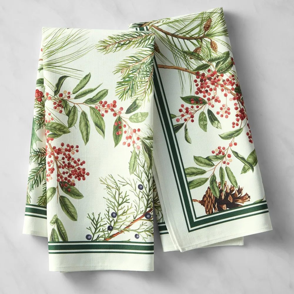 WILLIAMS SONOMA Harvest Bloom Tea TOWELS Set of 2