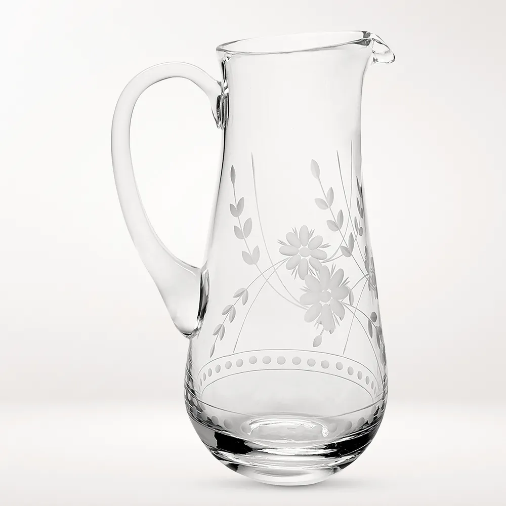 Vintage Etched Glass Cocktail Pitcher / Etched Glass Carafe with