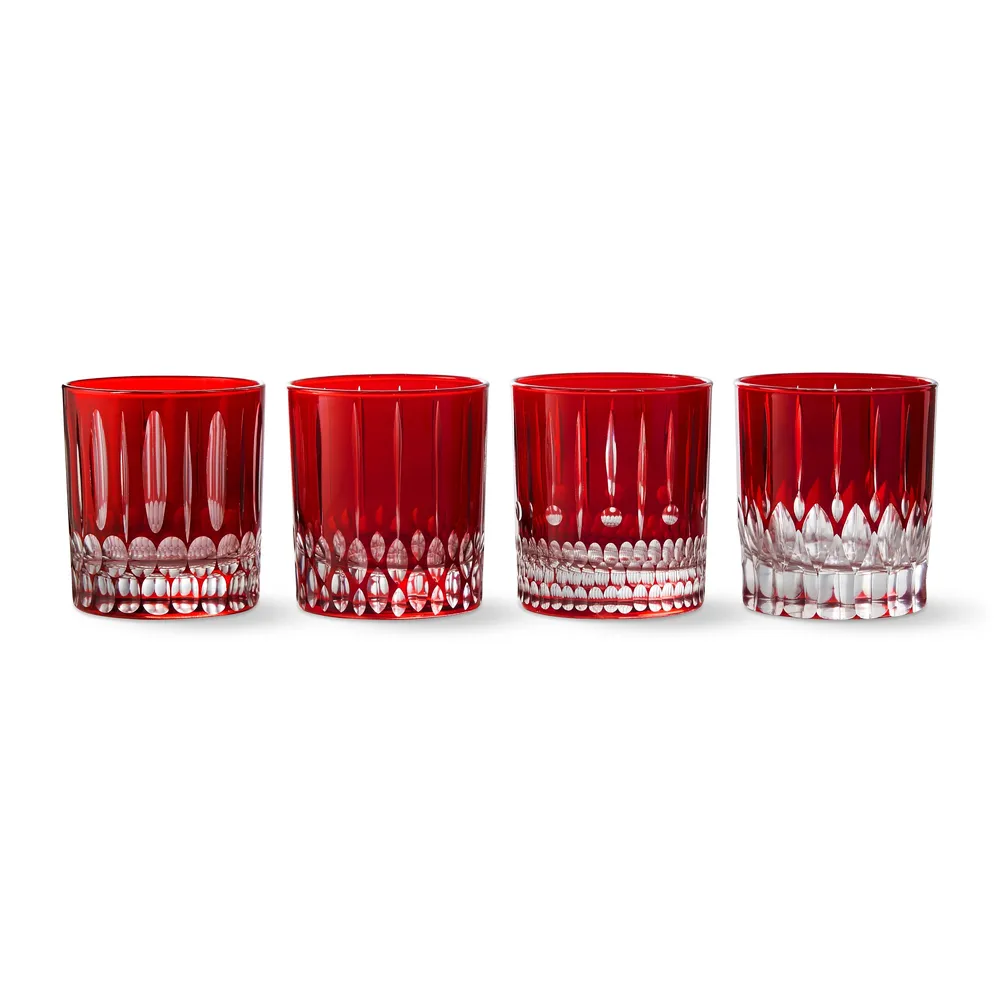 Williams Sonoma Wilshire Jewel Cut Red Highball Glasses Set of 4