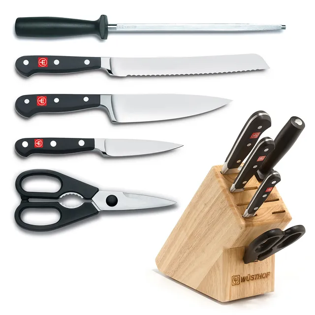 Williams Sonoma Wüsthof Ikon Mixed Wood Steak Knives with Leather Knives  Roll, Set of 6