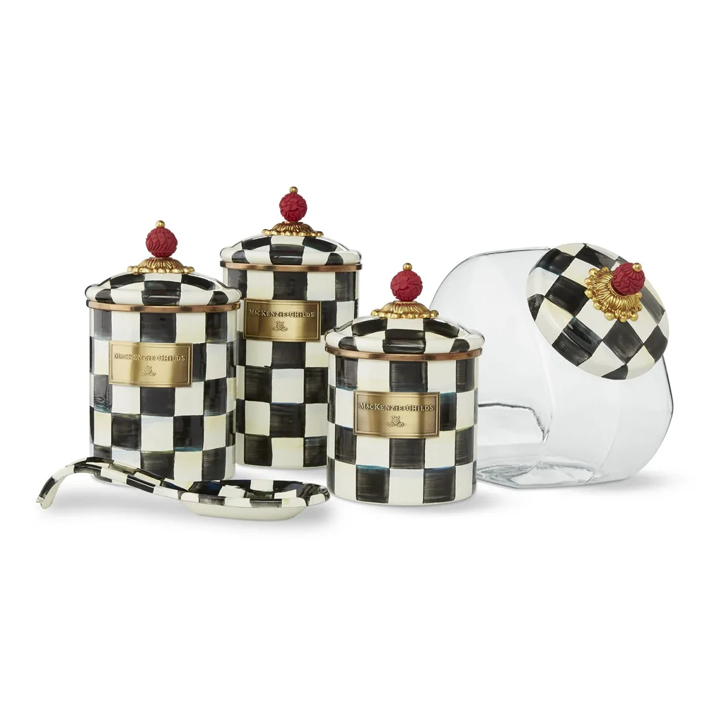 MacKenzie-Childs Courtly Check Enamel Salt & Pepper Shakers Black/White