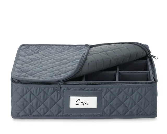 Grey Quilted Cup/Mug & China Storage Case