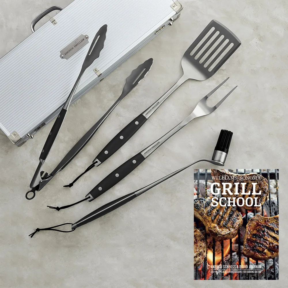 Forged Barbeque Grill Tools Set Including BBQ Tongs Fork and BBQ