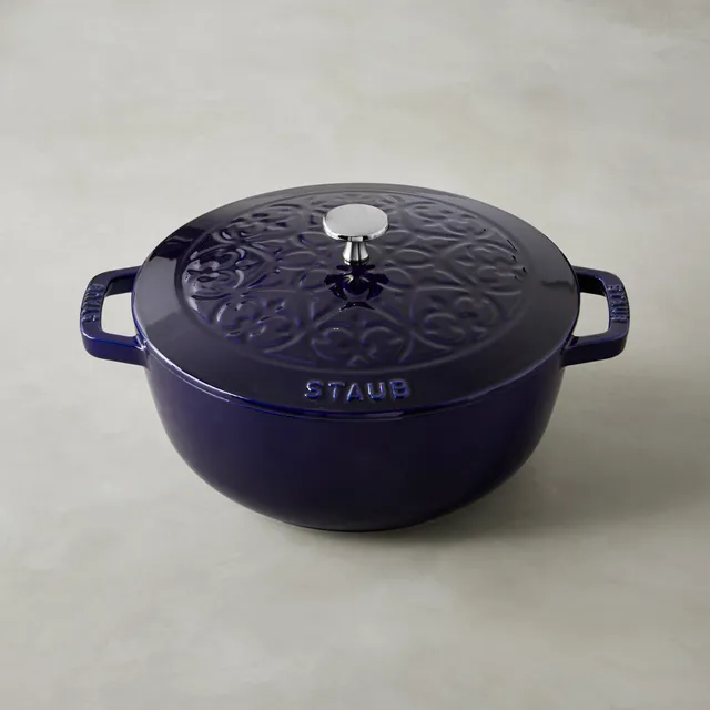 Staub Cast-Iron Oval Gratin Dish with Sea Bass Embossed Lid