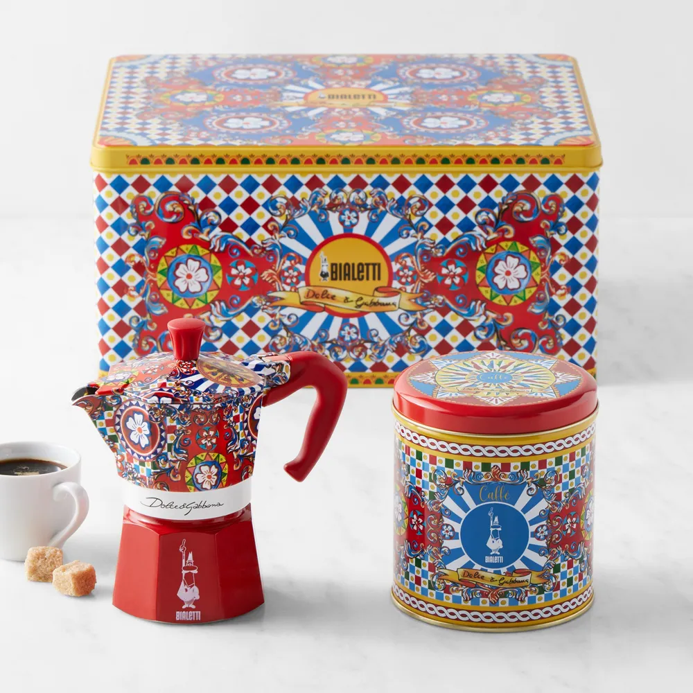 Williams Sonoma Bialetti Moka Dolce & Gabbana 3-Cup + 1 Irresistible Coffee  Tin Gift Set