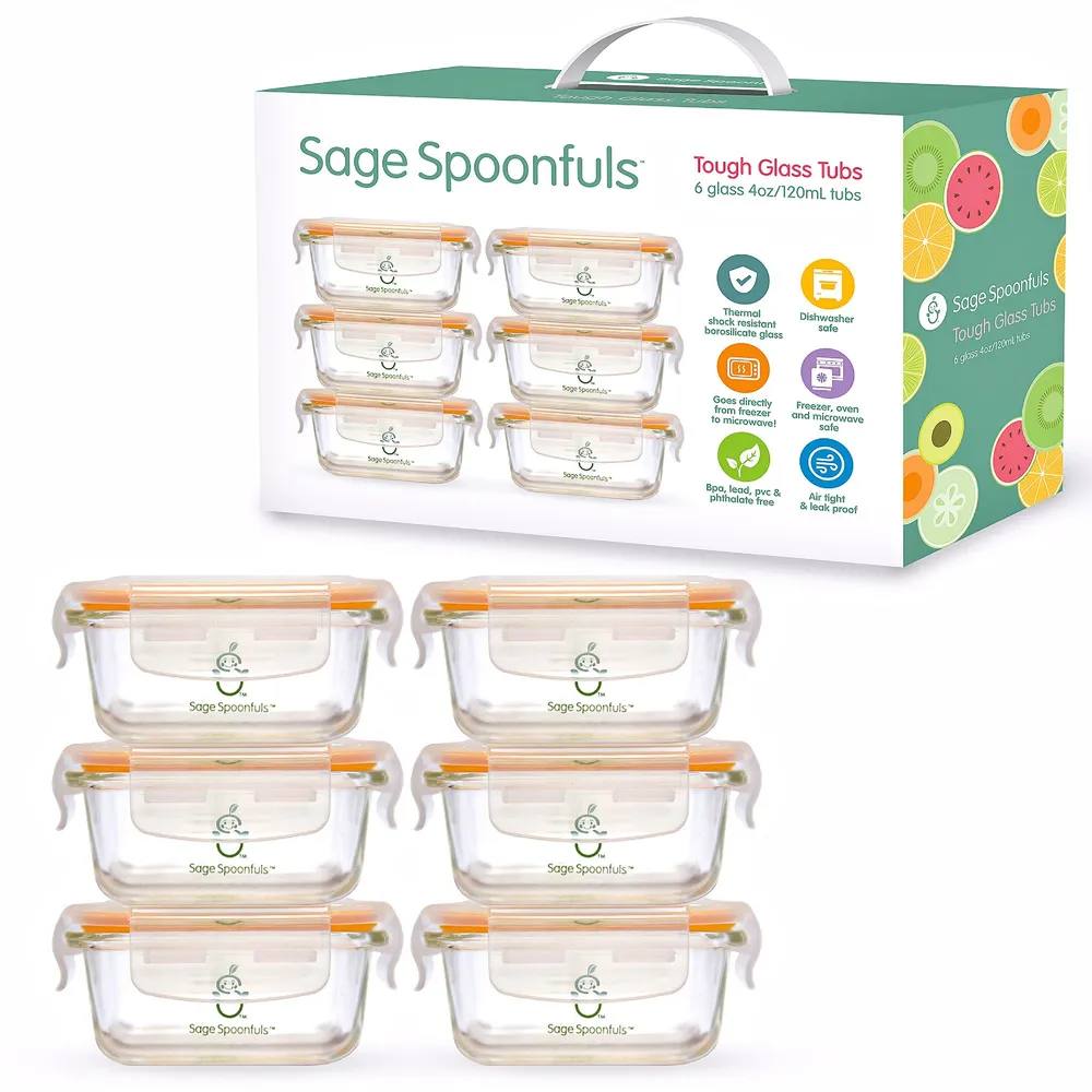 Sage Spoonfuls Baby Food Storage, Glass 4 oz (Pack of 6)
