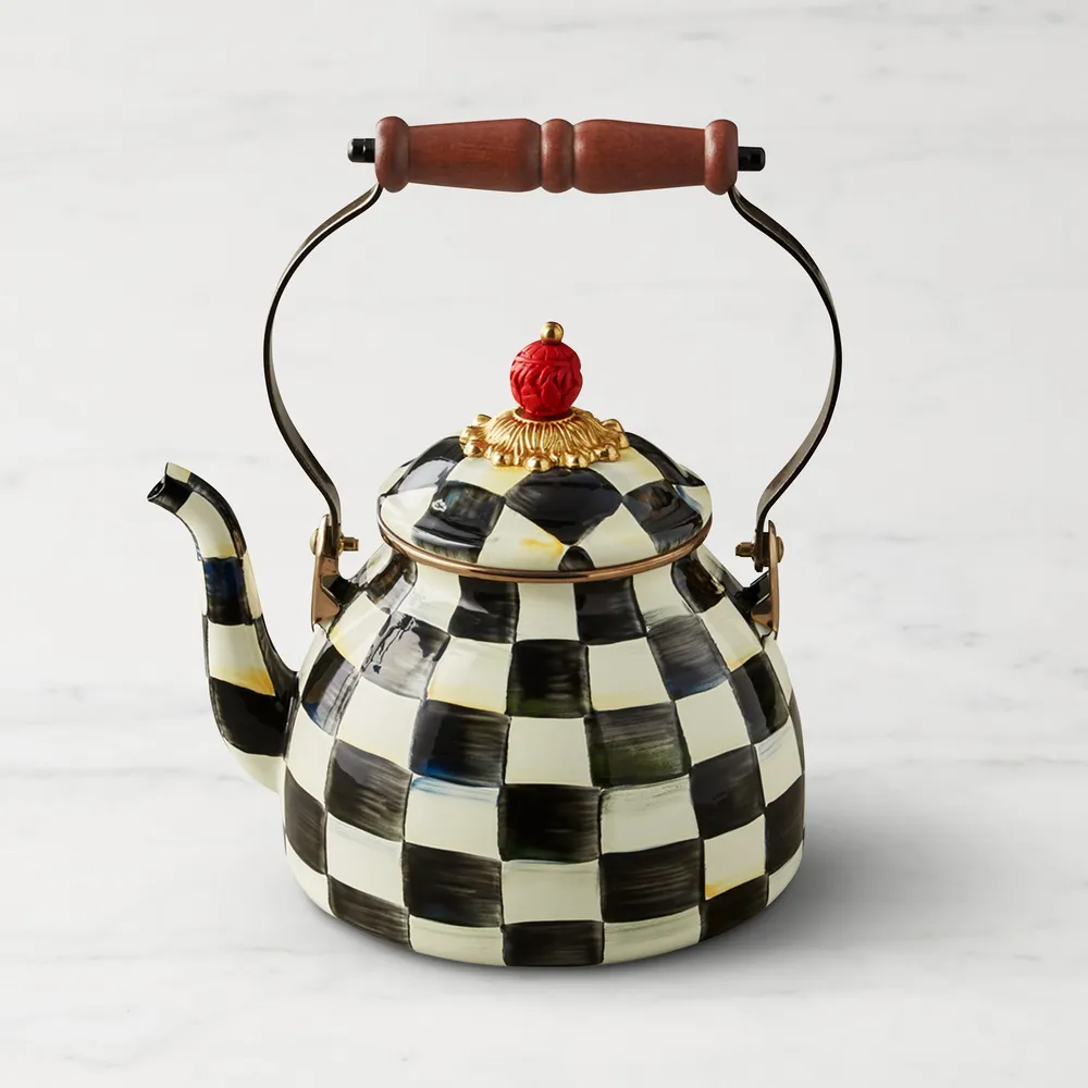 MacKenzie-Childs Black Flower Market 2 Quart Tea Kettle