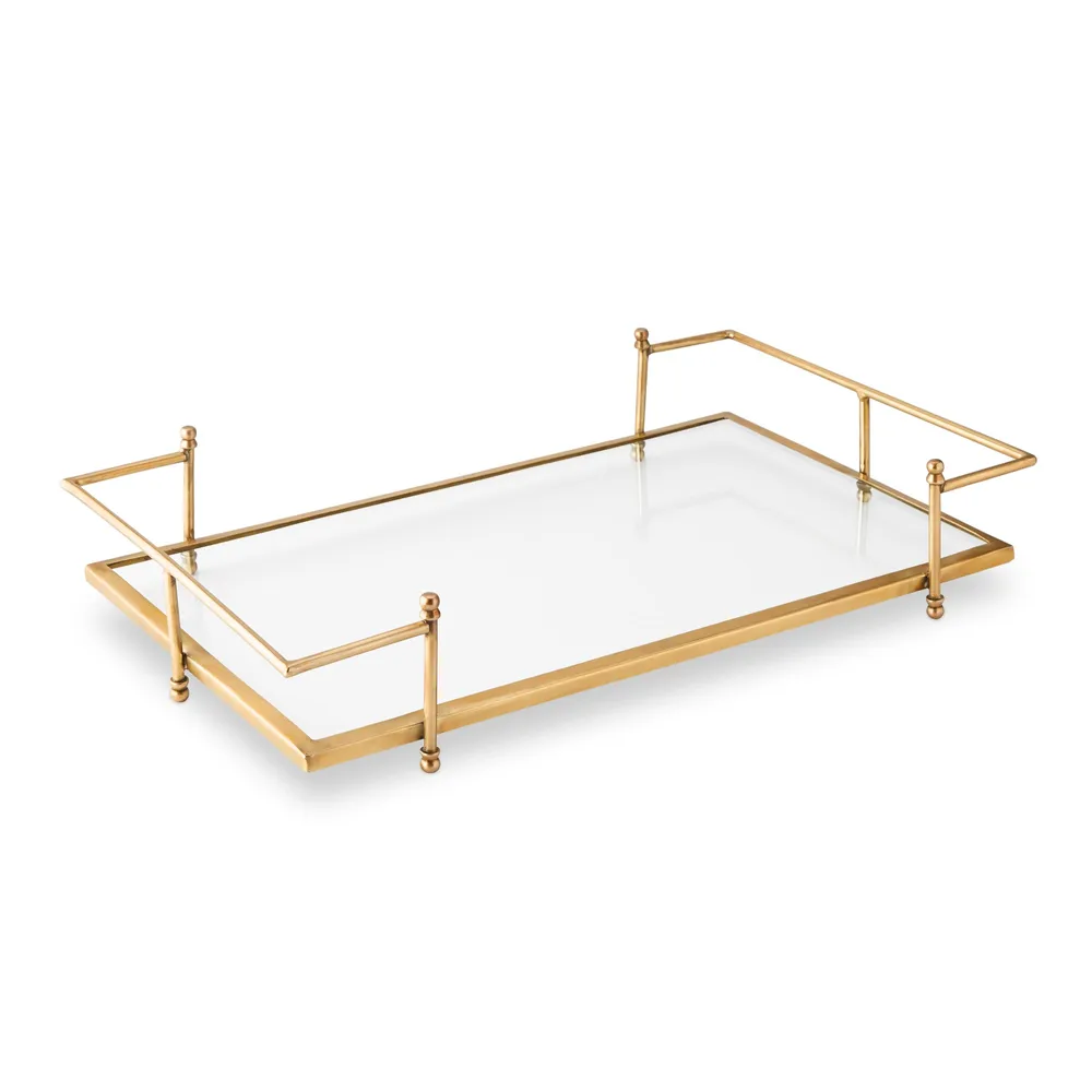 Williams Sonoma Antique Brass and Glass Tray