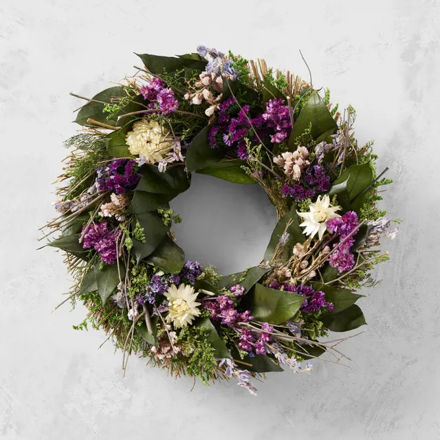 18” Mini Ivy & Floral Double Ring Wreath w/Twig Base