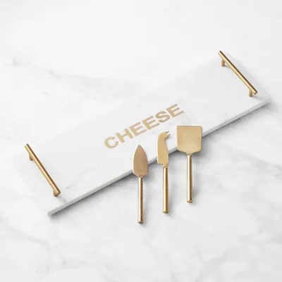 Marble & Brass "Cheese" Rectangular Board with Cheese Knives