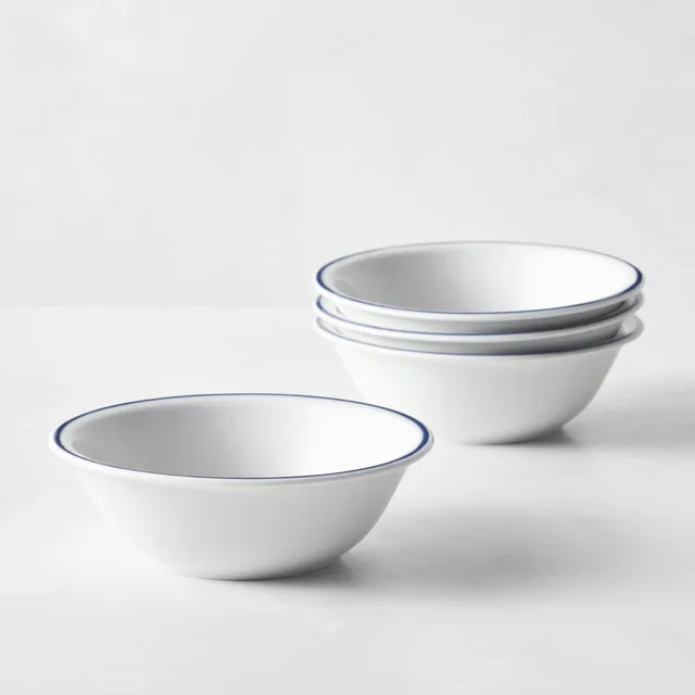 Williams Sonoma Brasserie Blue-Banded Porcelain Cups & Saucers