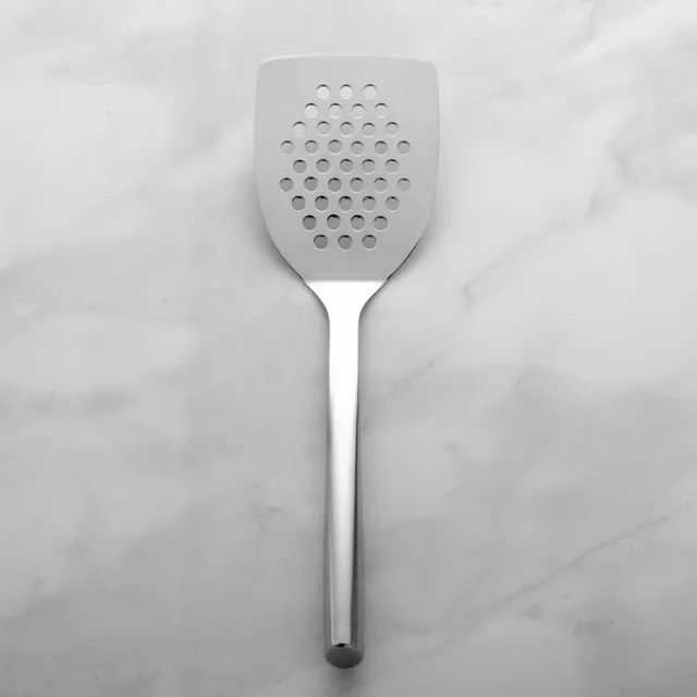 Crate&Barrel Ada White Silicone Slotted Spoon with Copper Handle