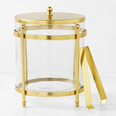 Antique Brass and Glass Ice Bucket