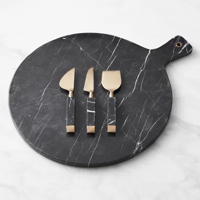 Black Marble Cheese Board with Knives