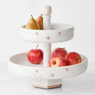 Williams Sonoma Honeycomb Marble Two Tier Fruit Bowl