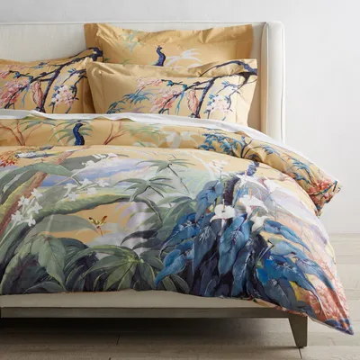 Painted Peacock Sheet Set and Duvet Cover Bedding Bundle