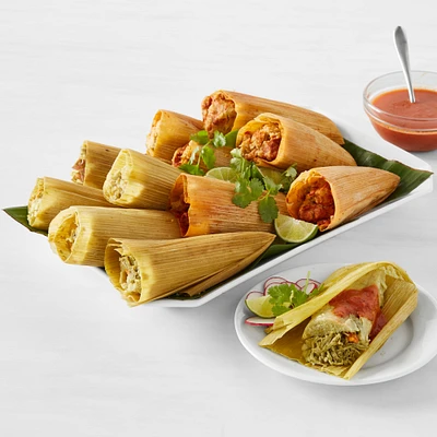 Pork and Chicken Tamales with Salsa, Set of 12