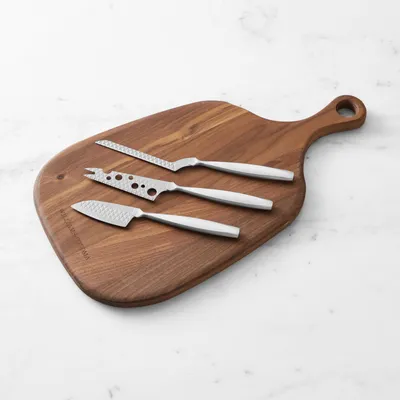Williams Sonoma Walnut Cheese Board with Cheese Knives