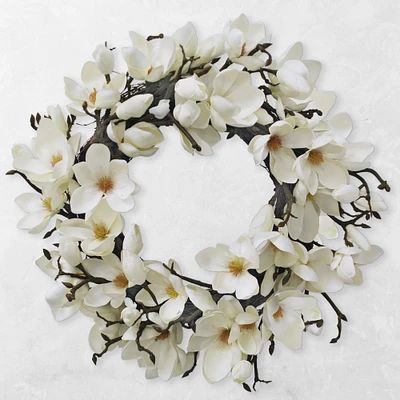 Faux Japanese Magnolia Wreath, 24"