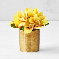 Gold Potted Faux Orchid Floral Arrangement