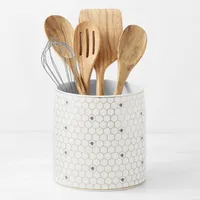 Williams Sonoma Honeycomb Bee Porcelain Utensil Holder