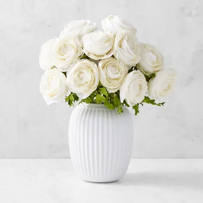 Jeff Leatham Real Touch Faux White Ranunculus Stems, Set of 12