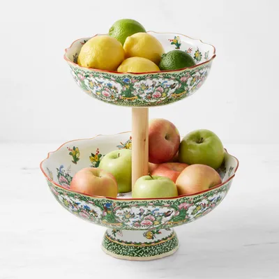 Famille Rose Two Tier Porcelain Fruit Bowl