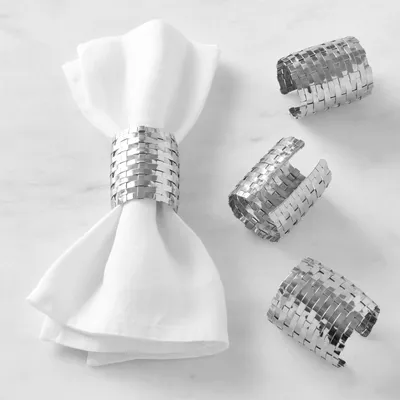 Basketweave  Metal Napkin Rings, Set of 4