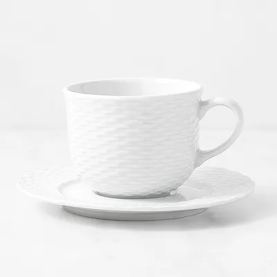 Pillivuyt Basketweave Porcelain Cups & Saucers