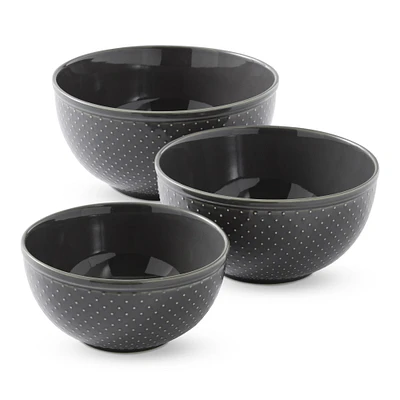 Swiss Dot Ceramic Bowls, Set of 3
