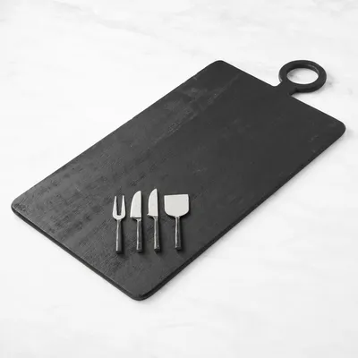 Black Wood Rectangle Cheese Board with Knives