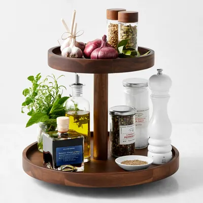 Hold Everything 2-Tiered Lazy Susan, 15", Walnut