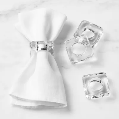 Crystal Square Napkin Rings, Set of 4