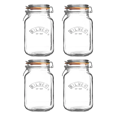 Kilner Square Clip Top Jar, 51oz, Set of 4