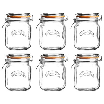 Kilner Square Clip Top Jar, 34 oz, Set of 6