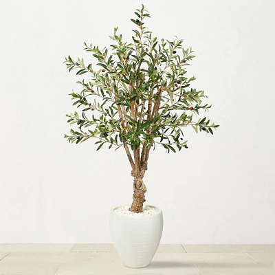 4.4' Faux Olive Tree in White Planter