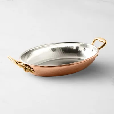 Ruffoni Historia Hammered Copper Oval Gratin with Acorn Handles, 2 1/4-Qt.