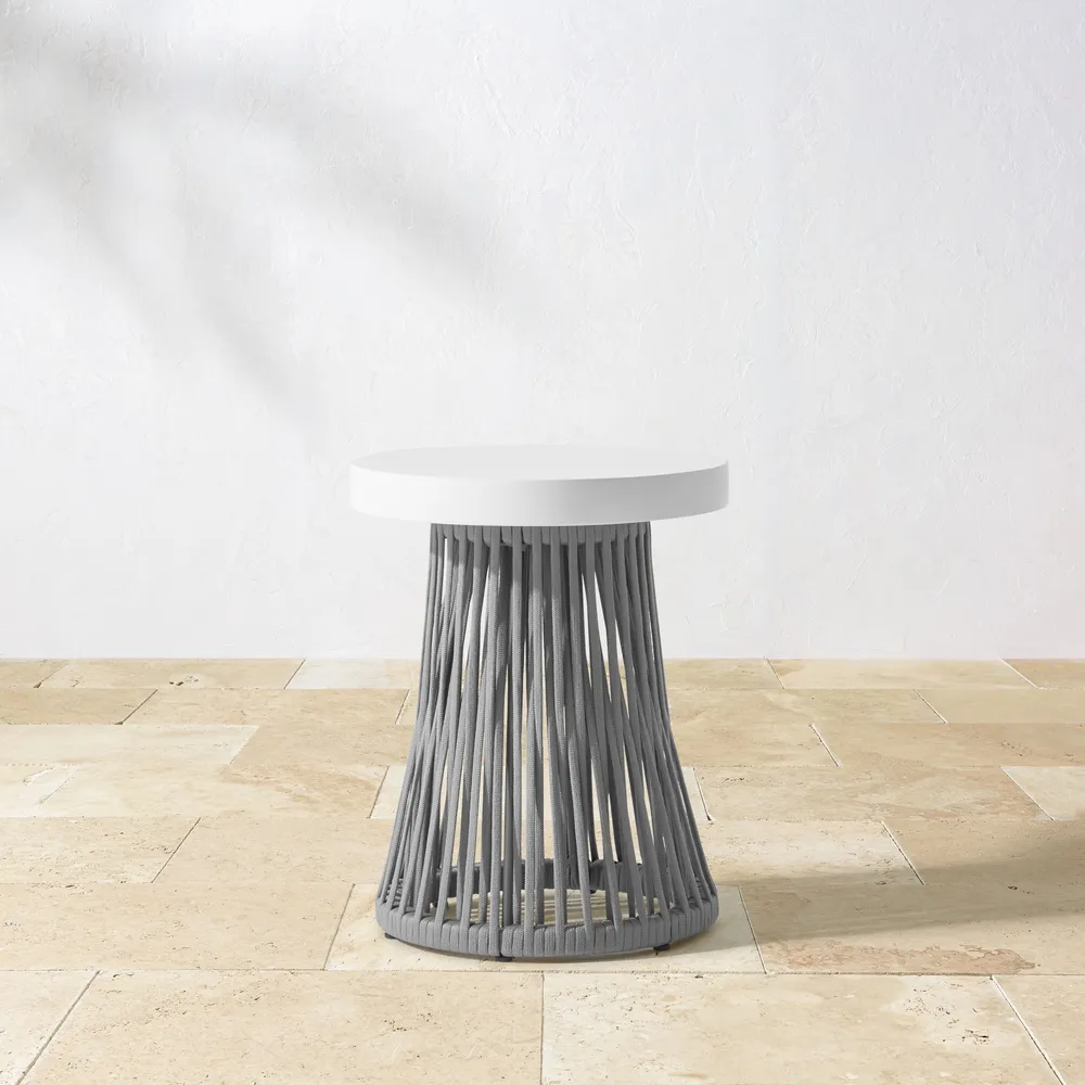 Pasadena Outdoor Fiberstone and Rope Side Table