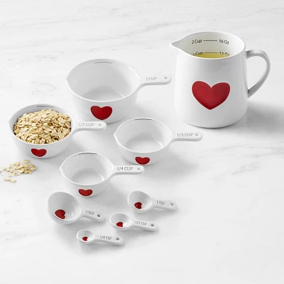 Williams Sonoma Ceramic Heart Cups + Spoons and Liquid Measuring Cup Set