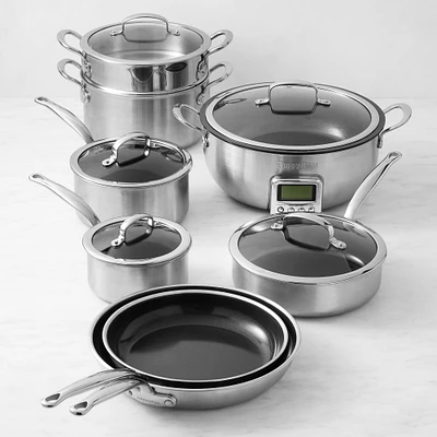 GreenPan™ Premiere Stainless-Steel Ceramic Nonstick 11-Piece Cookware Set with Smart Skillet