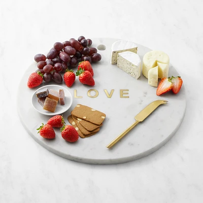 Marble & Brass "Love" Round Cheese Board with Knife