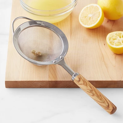 Williams Sonoma Stainless-Steel Handheld Strainer with Olivewood Handle