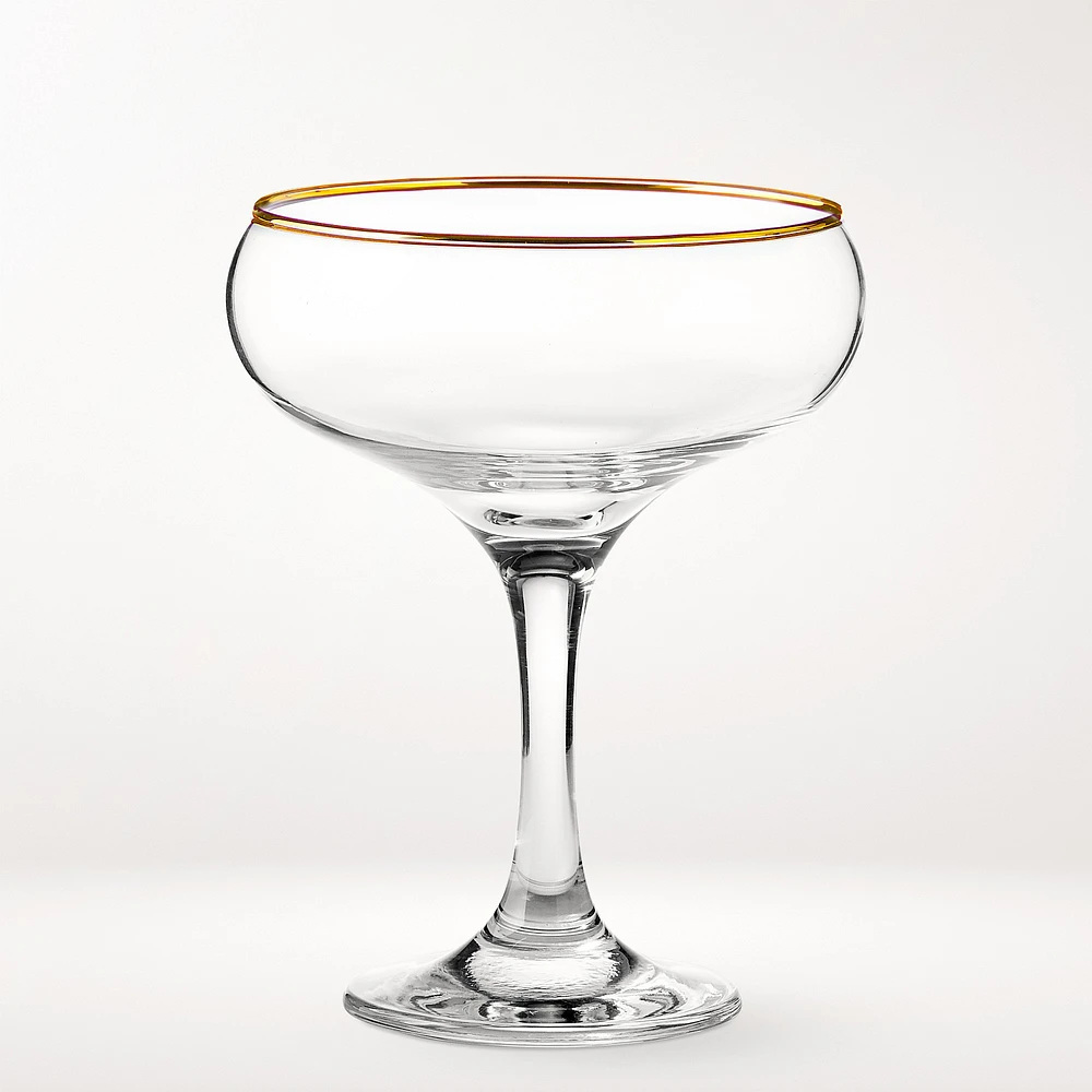 Gold Rim Champagne Coupe Glasses, Set of 4