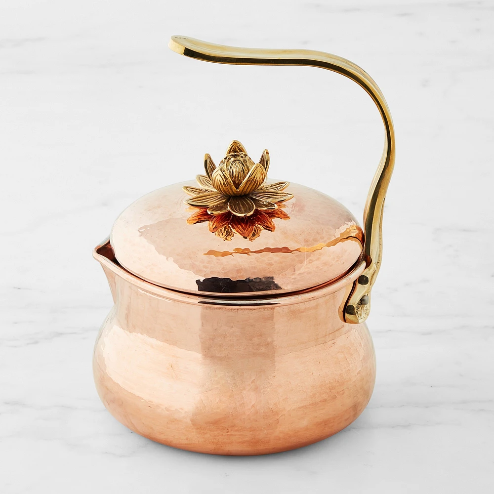 Ruffoni Historia Hammered Copper Tea Kettle with Lotus Knob, 3-Qt.