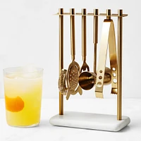 White Marble & Brass Hanging Bar Tools Set