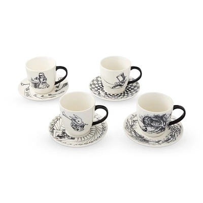 Rory Dobner Alice's Adventures In Wonderland Tea Set Cups & Saucers, Set of 4